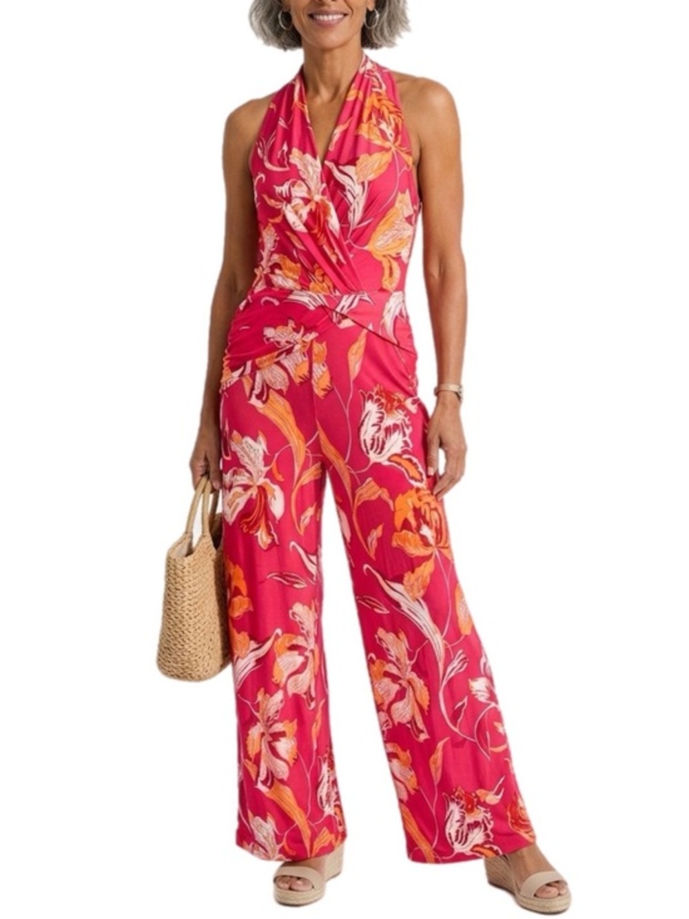 Rachel Roy | Blanca Printed Twist Front Jumpsuit Floral Pink Orange White